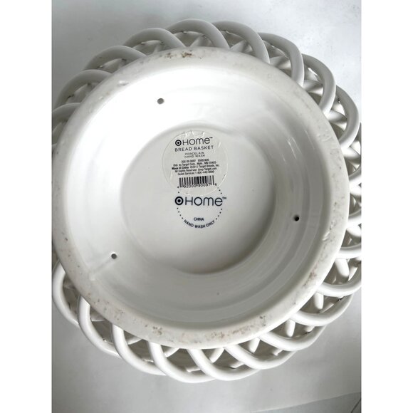 Vtg @Home Heavy White Porcelain Fruit Bread Basket Open Weave Lattice Design - Picture 4 of 9